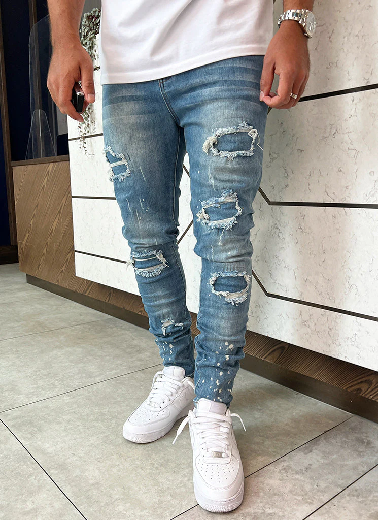 Triple Patchwork Jeans - Light Blue - Image 8
