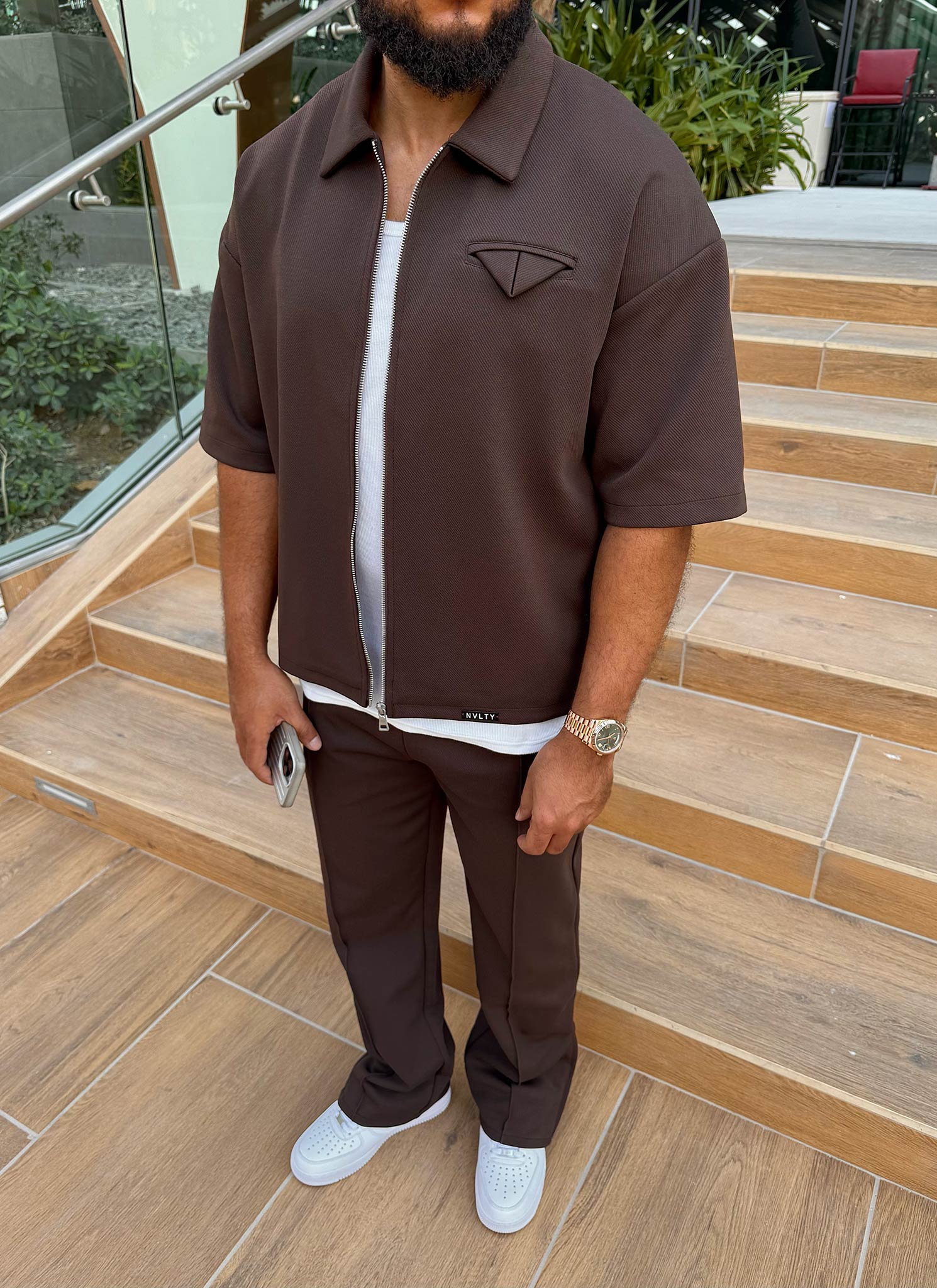 Twill Pleat Pants - Brown - Image 9