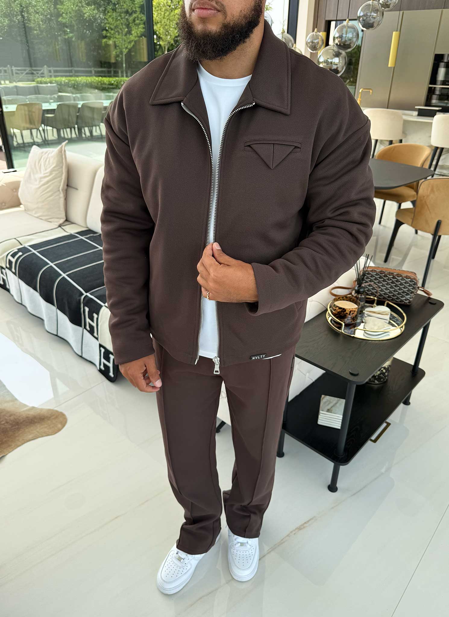 Twill Pocket Square Jacket - Brown - Image 7