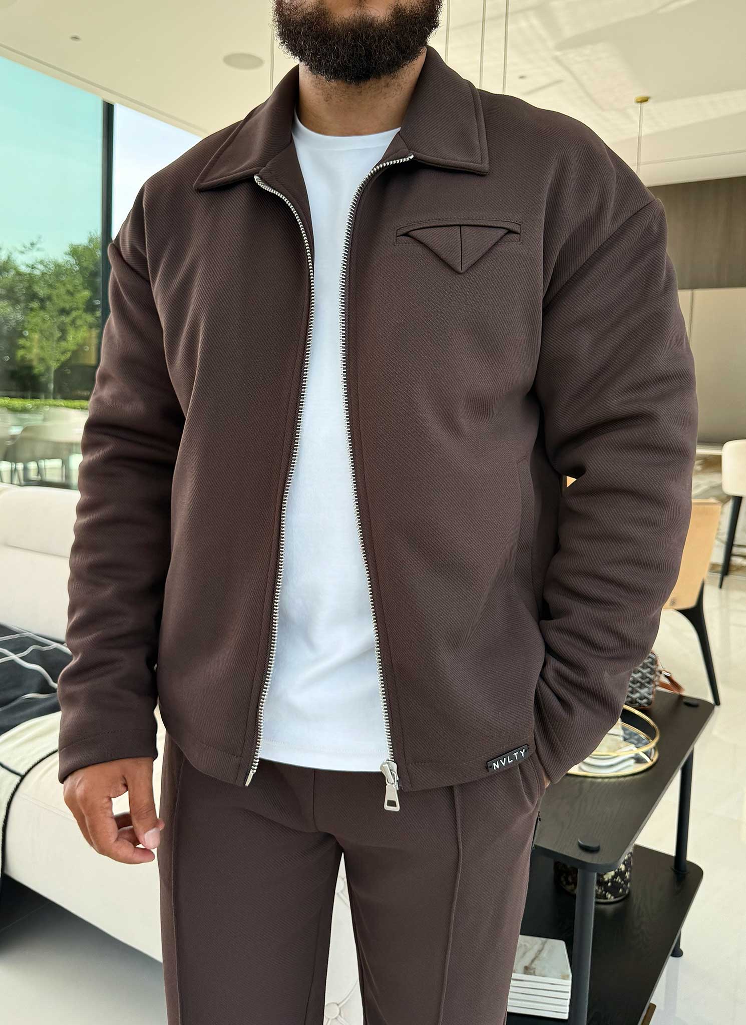 Twill Pocket Square Jacket - Brown - Image 8