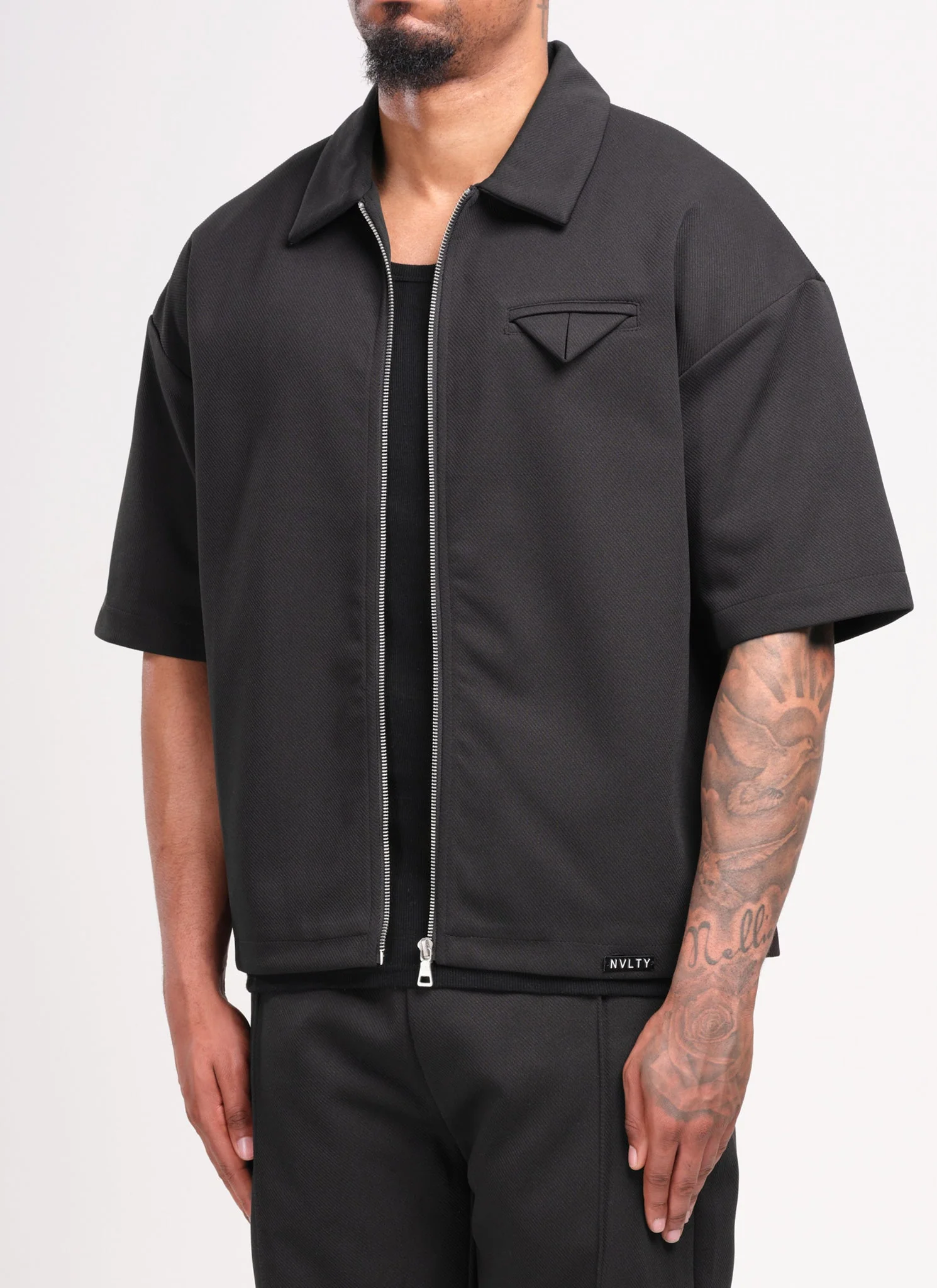Twill Pocket Square Shirt - Black - Image 2