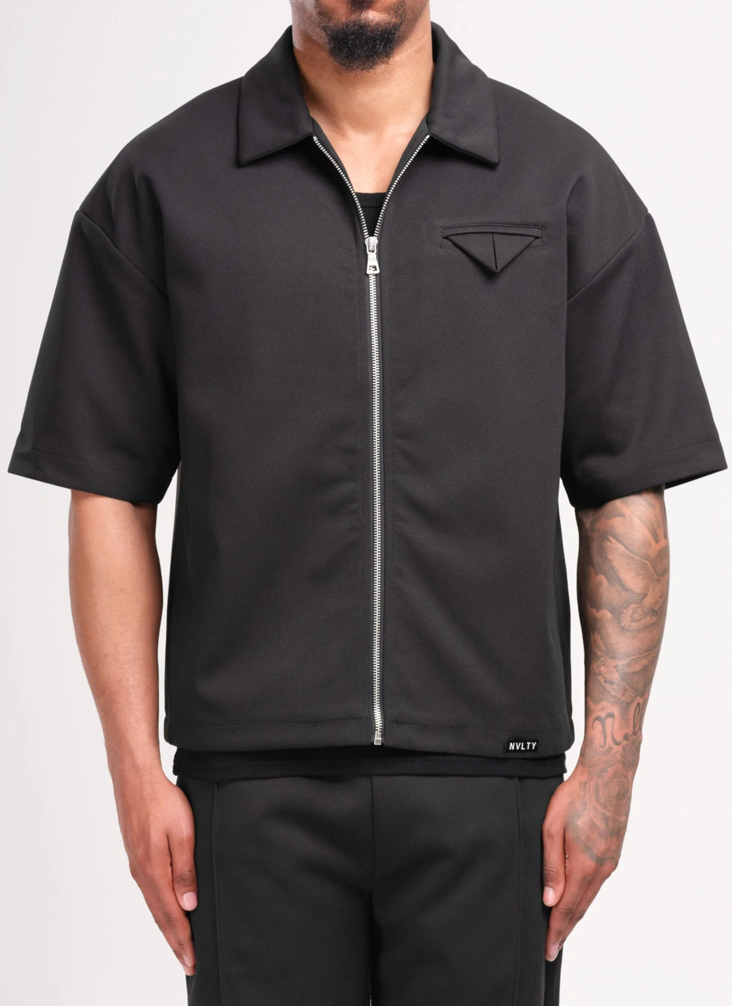 Twill Pocket Square Shirt - Black - Image 4