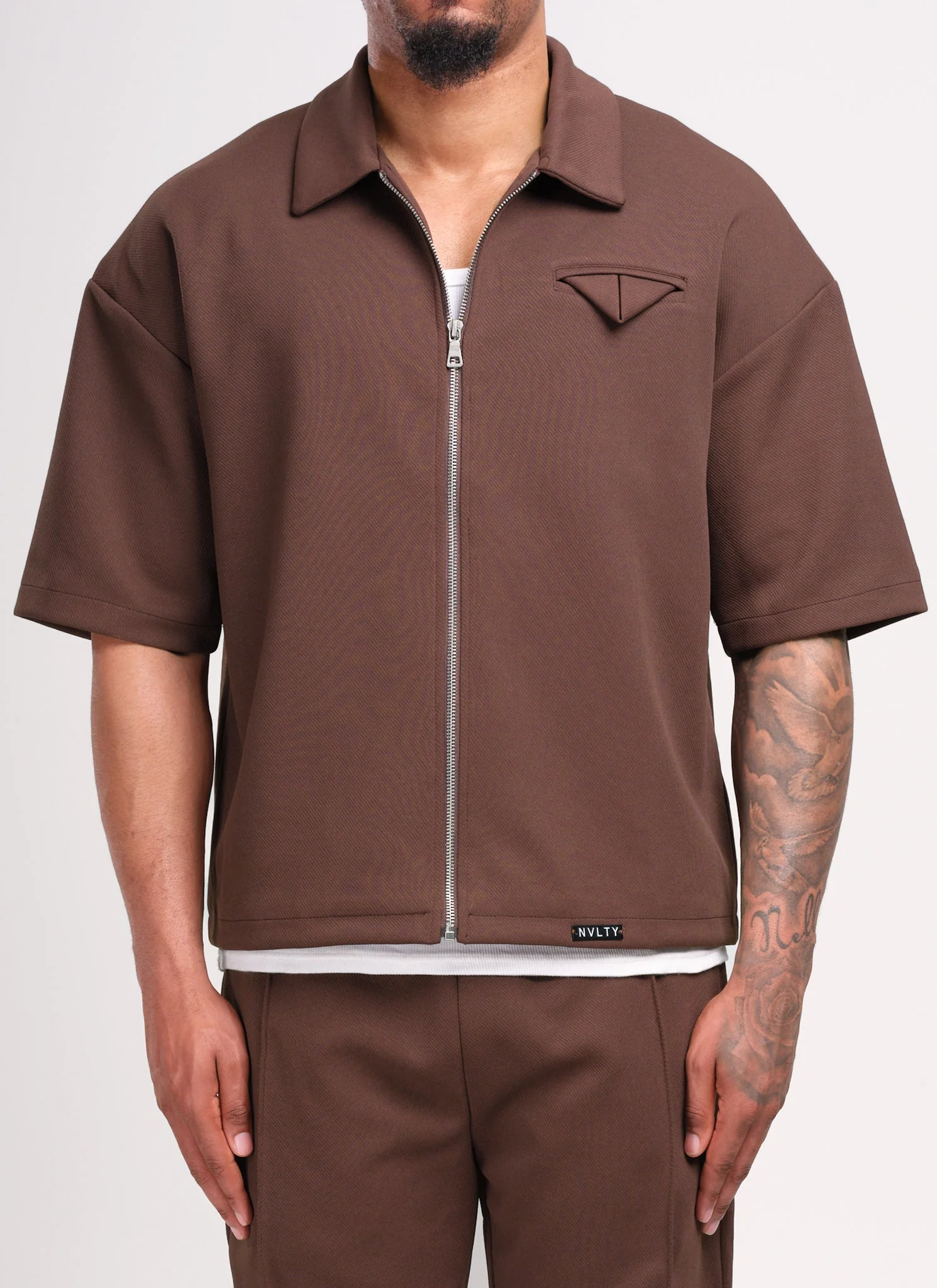 Twill Pocket Square Shirt - Brown - Image 4