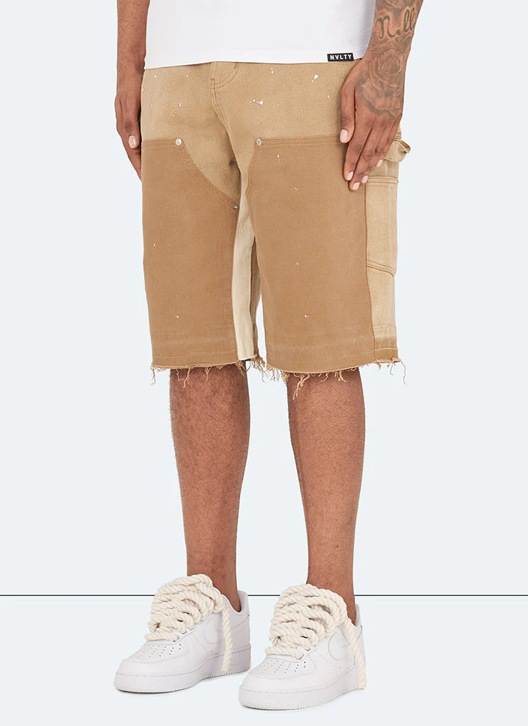Vintage Carpenter Denim Paint Shorts - Washed Tan - Image 2