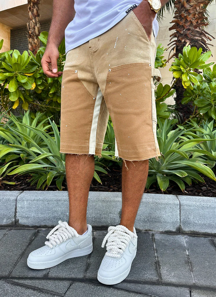Vintage Carpenter Denim Paint Shorts - Washed Tan - Image 3