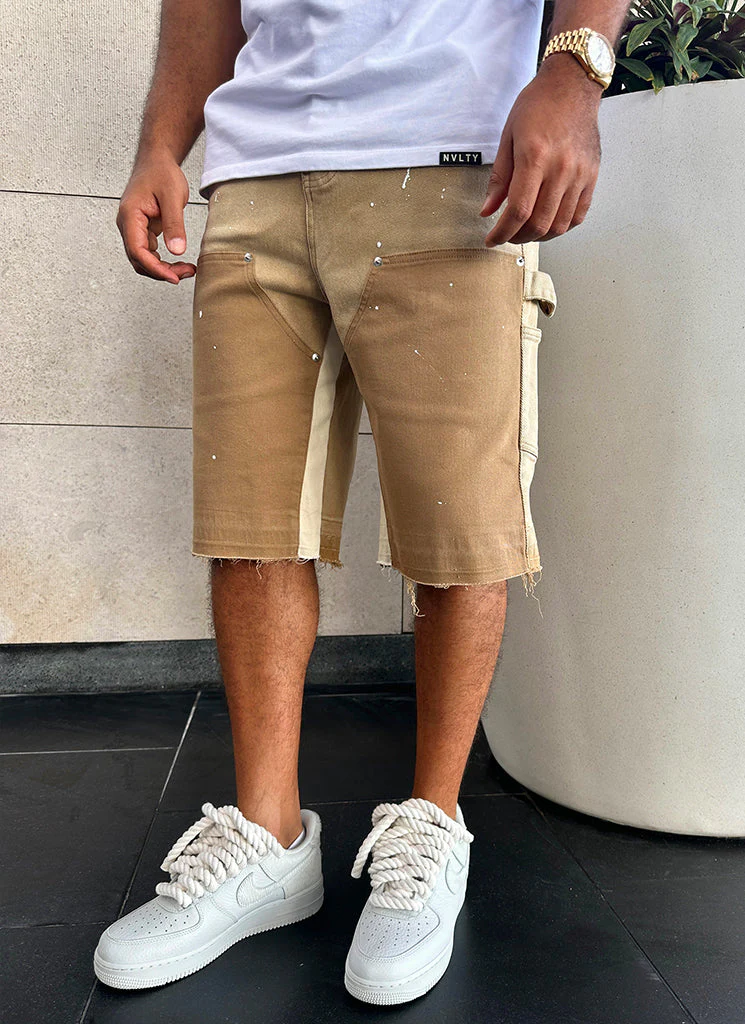 Vintage Carpenter Denim Paint Shorts - Washed Tan - Image 5