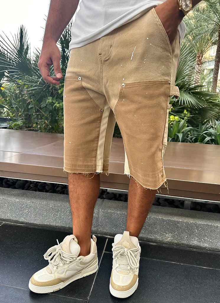 Vintage Carpenter Denim Paint Shorts - Washed Tan - Image 6