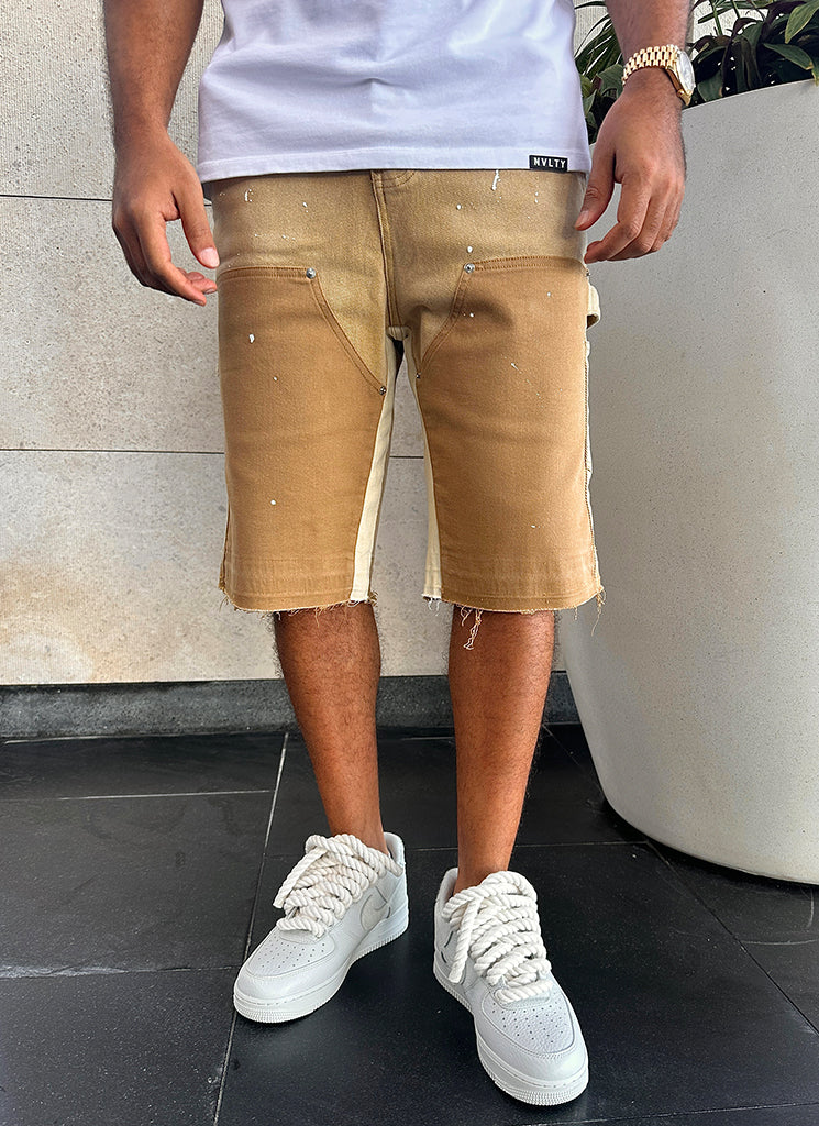 Vintage Carpenter Denim Paint Shorts - Washed Tan - Image 7