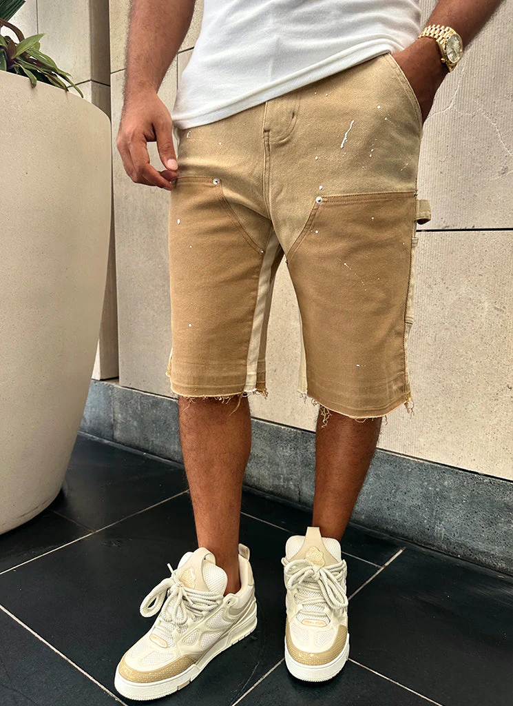 Vintage Carpenter Denim Paint Shorts - Washed Tan - Image 8