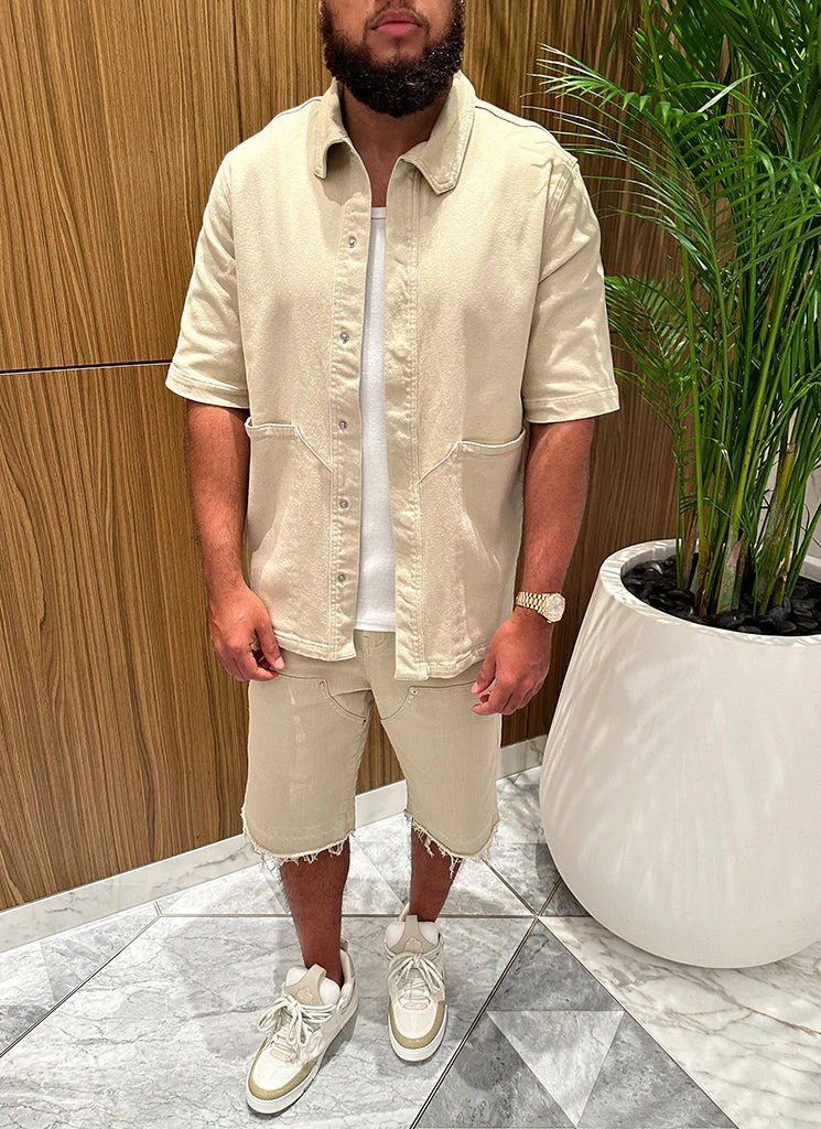 Vintage Carpenter Denim Shirt - Stone - Image 8