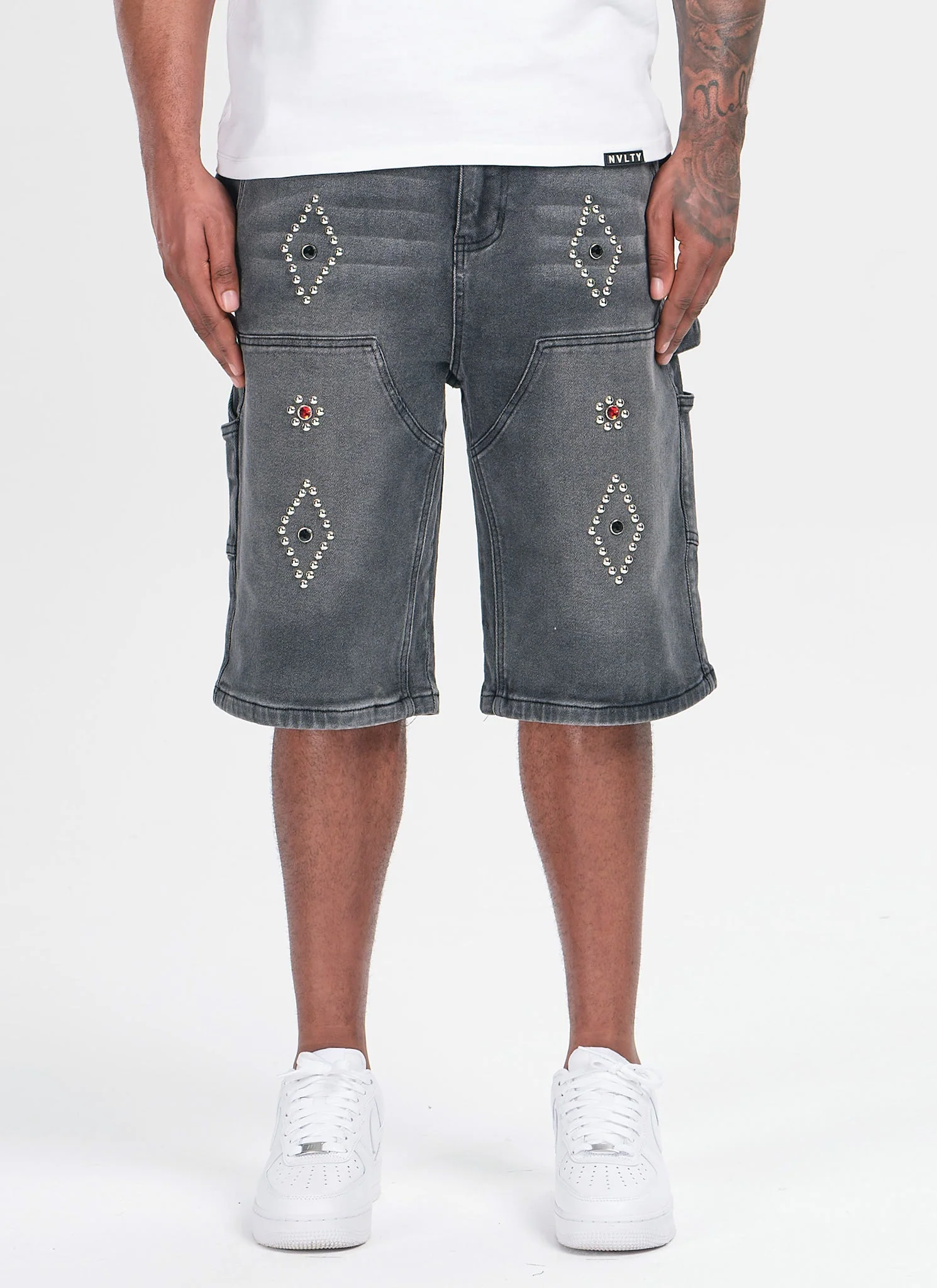 Vintage Carpenter Studded Denim Shorts - Black