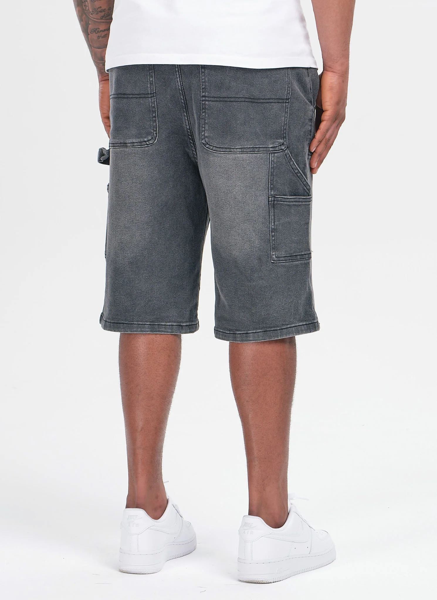 Vintage Carpenter Studded Denim Shorts - Black - Image 5