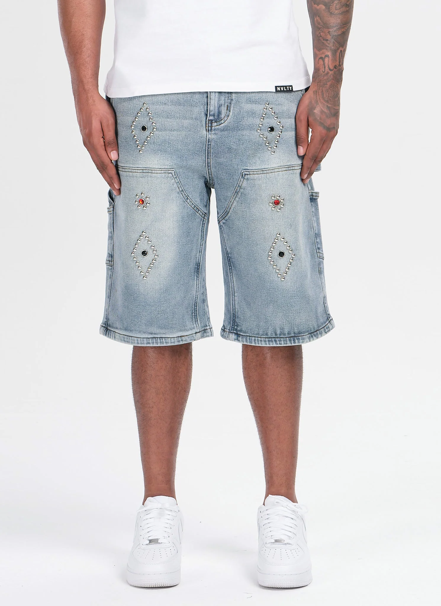 Vintage Carpenter Studded Denim Shorts - Blue