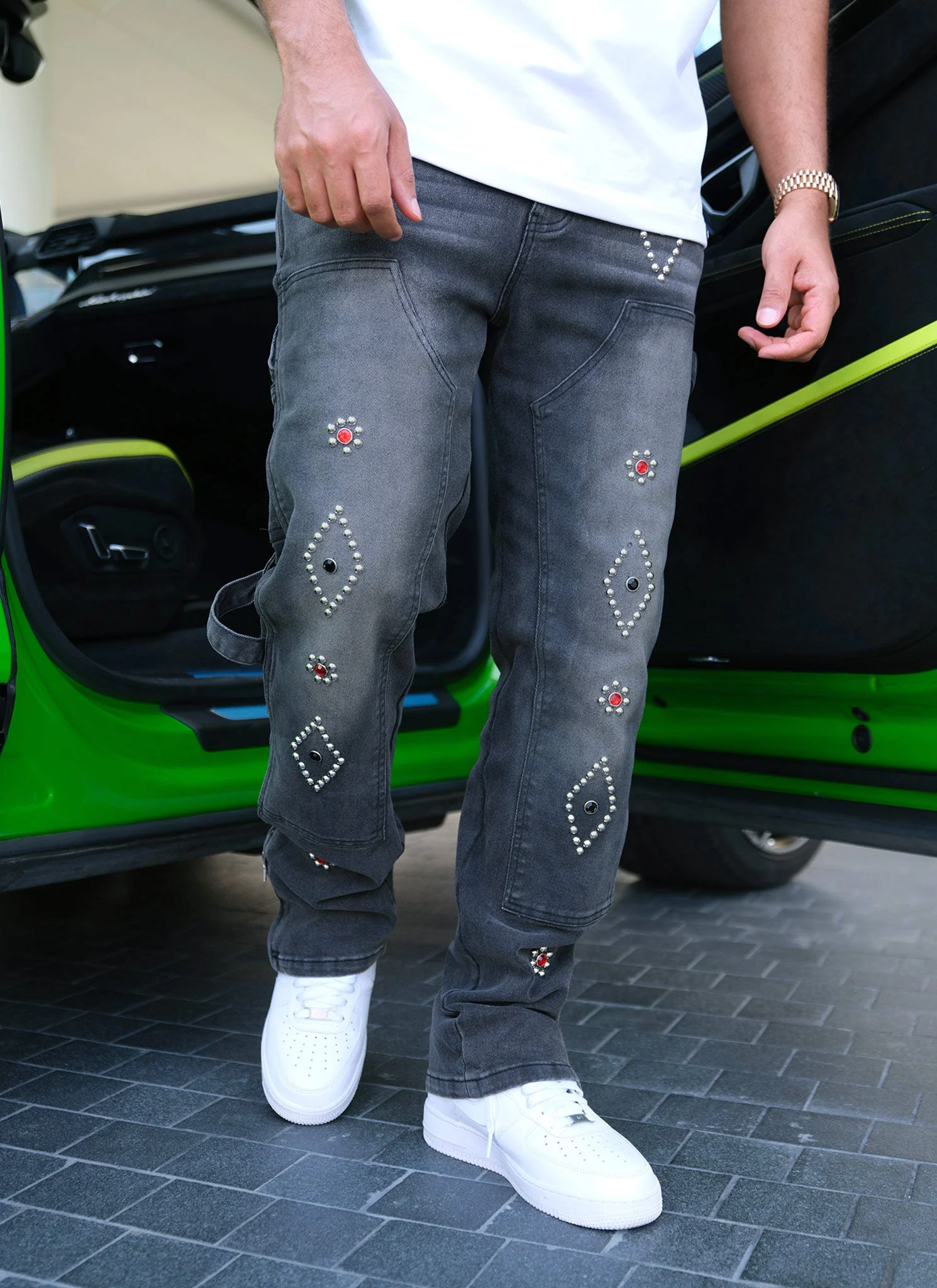 Vintage Carpenter Studded Jeans - Black - Image 2