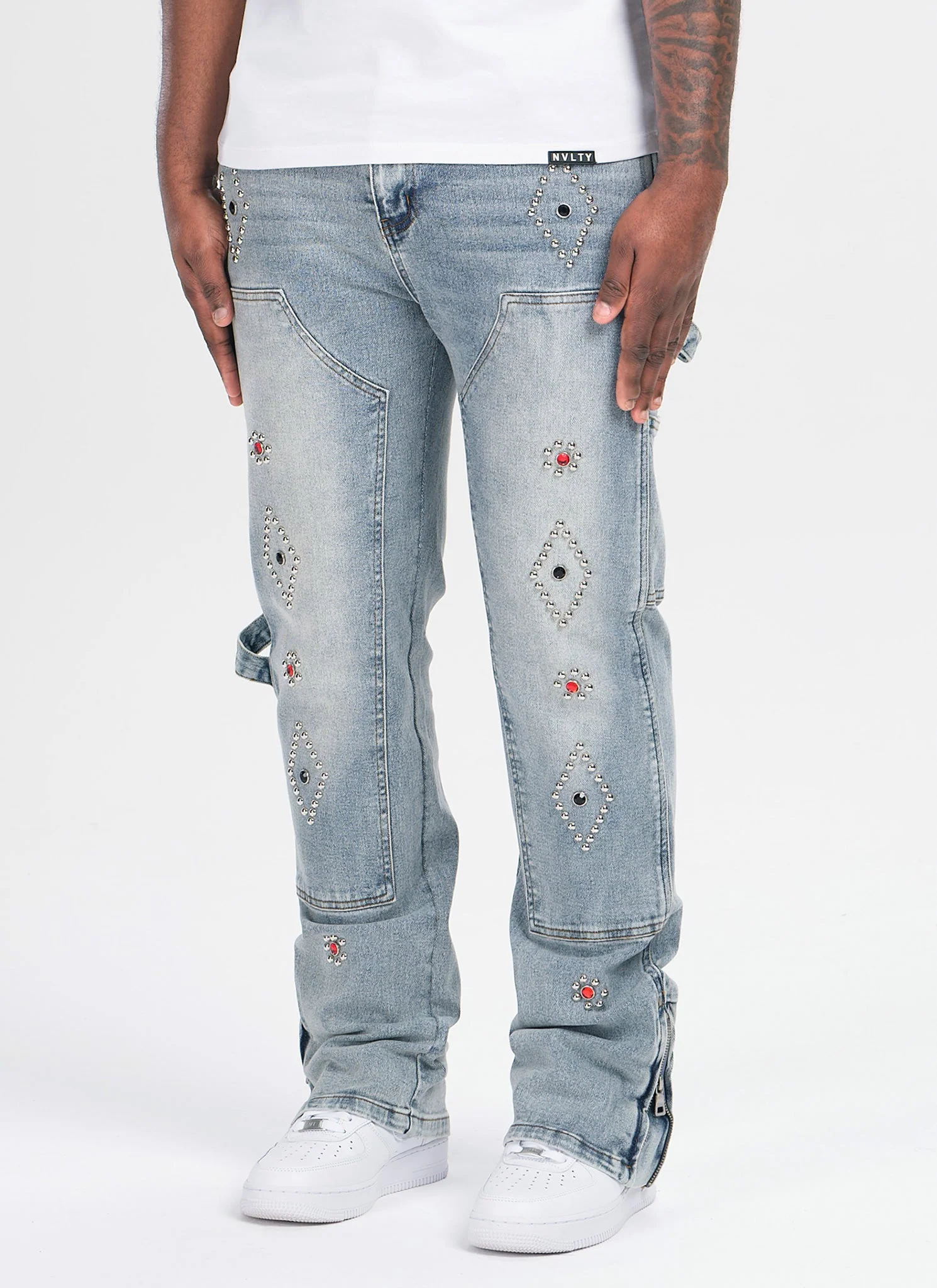Vintage Carpenter Studded Jeans - Blue - Image 3
