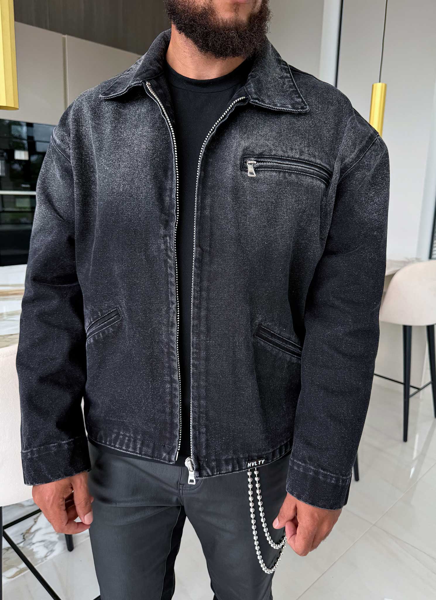 Vintage Deep Fade Denim Jacket - Black - Image 3