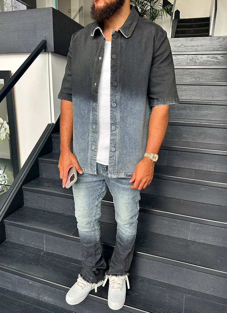 Vintage Deep Fade Denim Shirt - Blue - Image 11