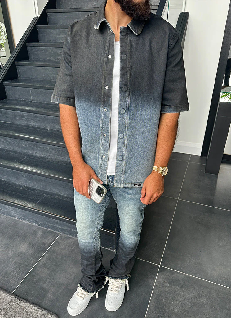 Vintage Deep Fade Denim Shirt - Blue - Image 9