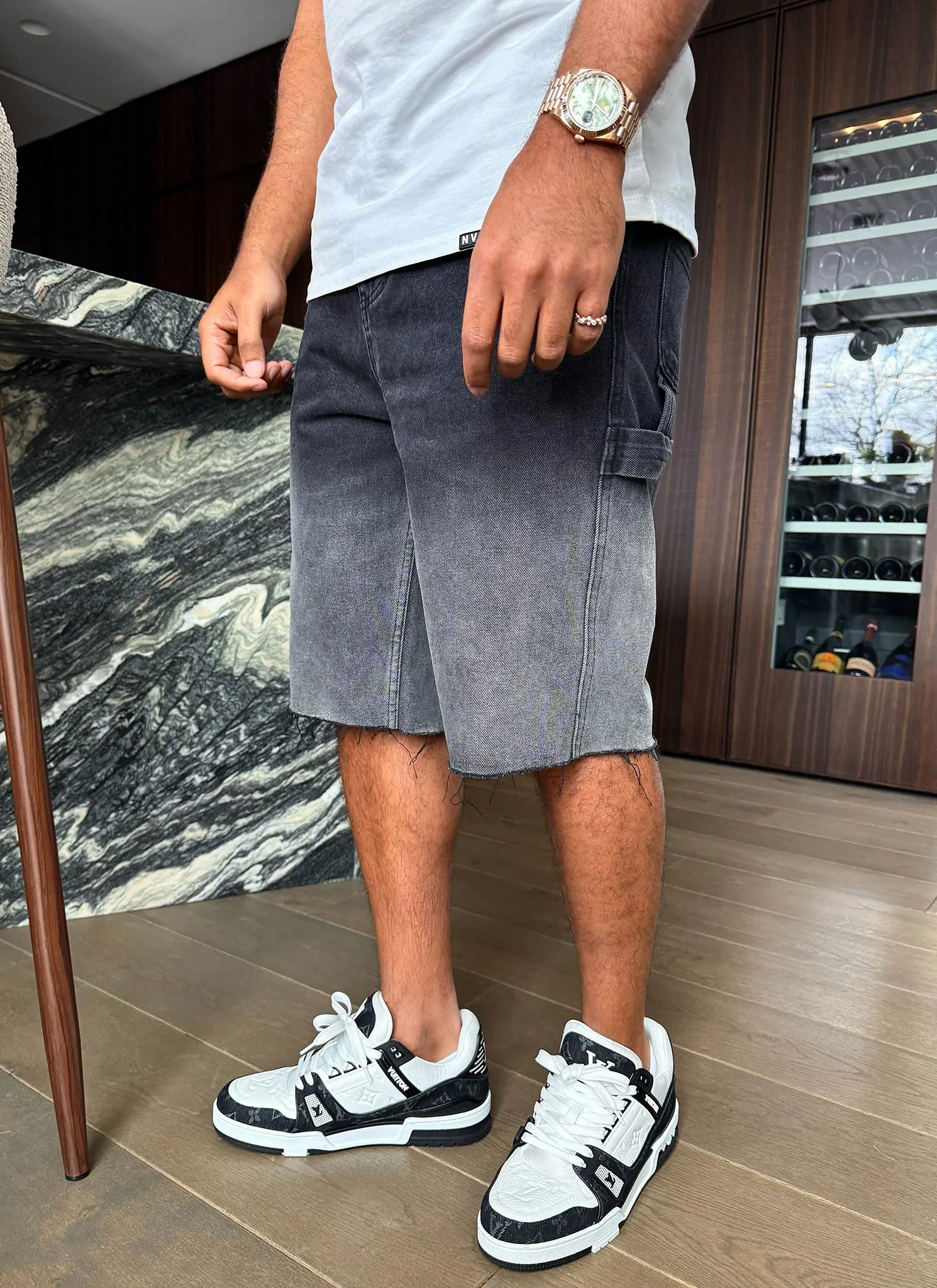 Vintage Deep Fade Denim Shorts - Black - Image 9