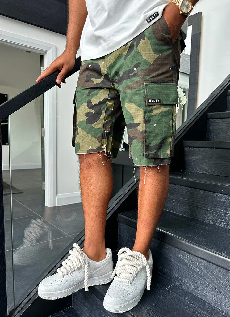 Vintage Flare Cargo Shorts - Camo Paint - Image 5