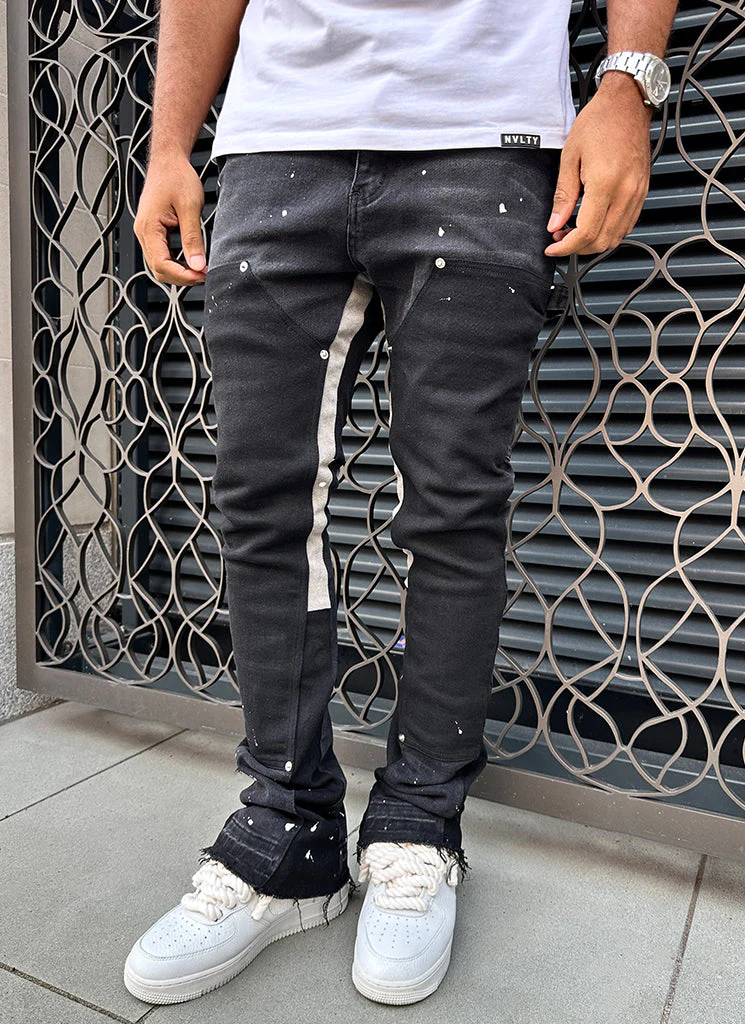 Vintage Flare Carpenter Paint Jeans - Black - Image 10
