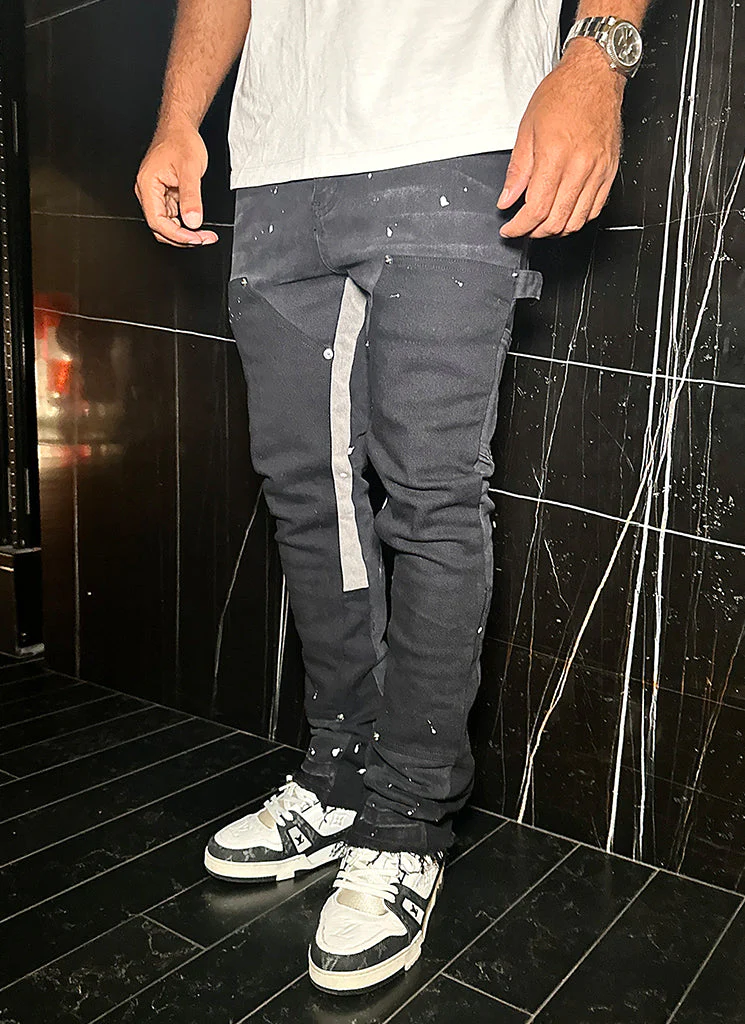Vintage Flare Carpenter Paint Jeans - Black - Image 11