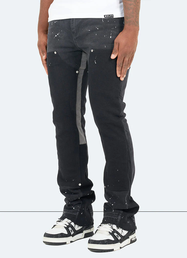 Vintage Flare Carpenter Paint Jeans - Black - Image 2
