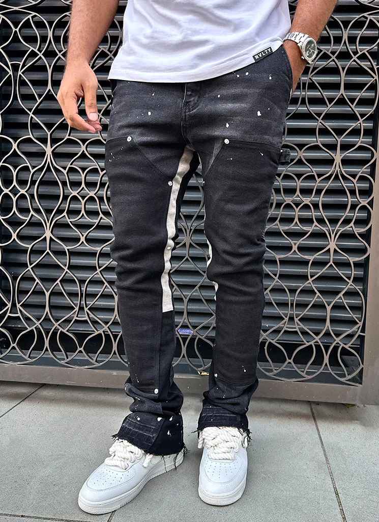 Vintage Flare Carpenter Paint Jeans - Black - Image 3