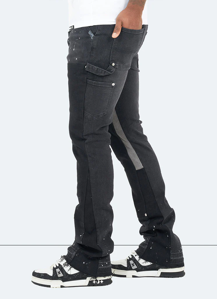 Vintage Flare Carpenter Paint Jeans - Black - Image 4