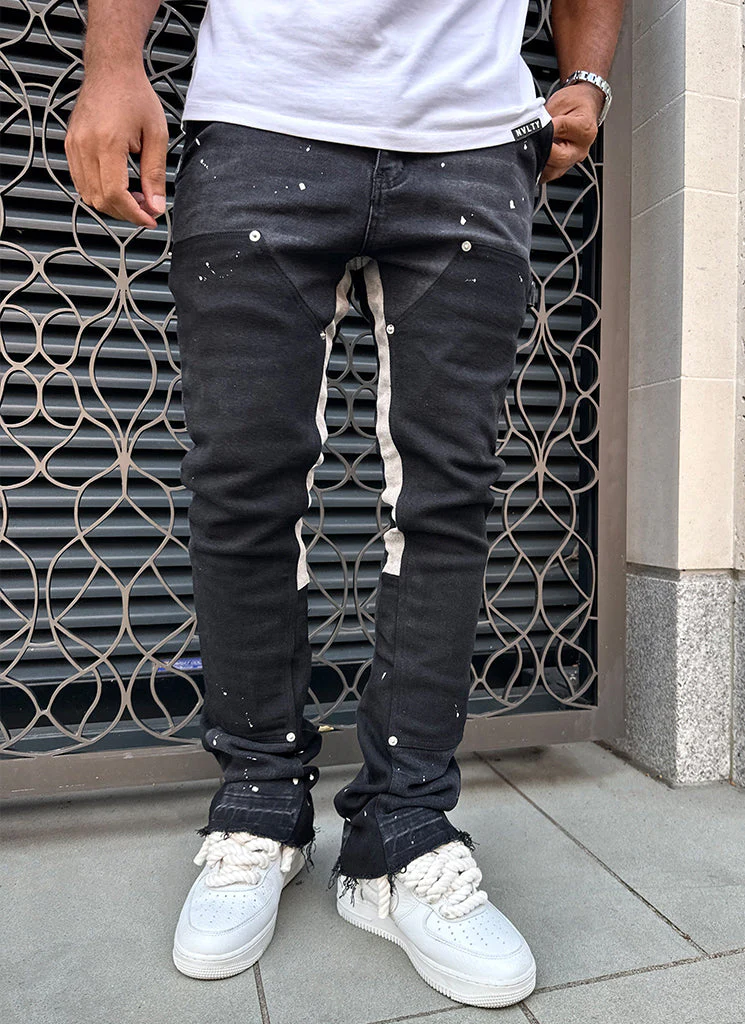 Vintage Flare Carpenter Paint Jeans - Black - Image 8