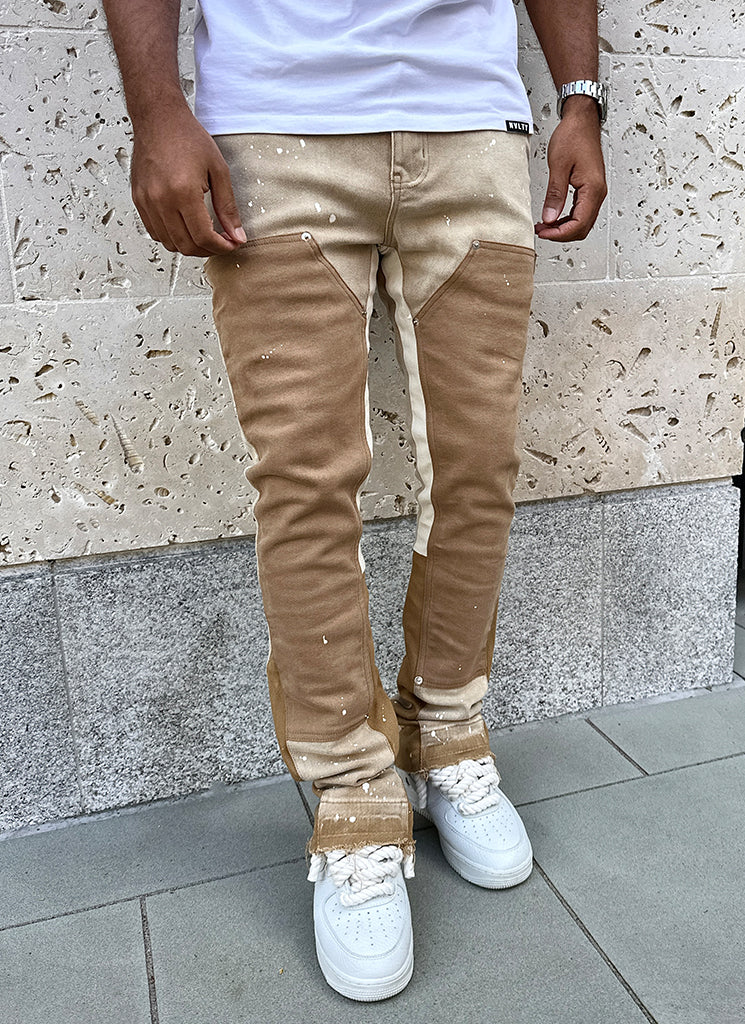 Vintage Flare Carpenter Paint Jeans - Washed Tan - Image 10