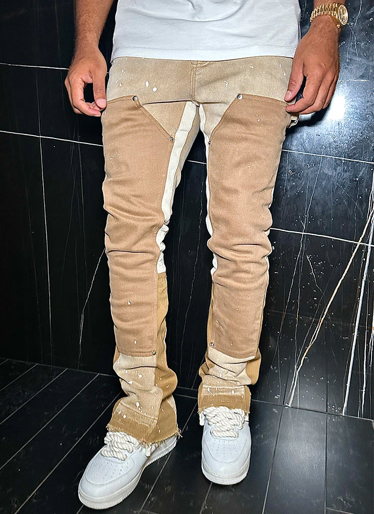 Vintage Flare Carpenter Paint Jeans - Washed Tan - Image 12