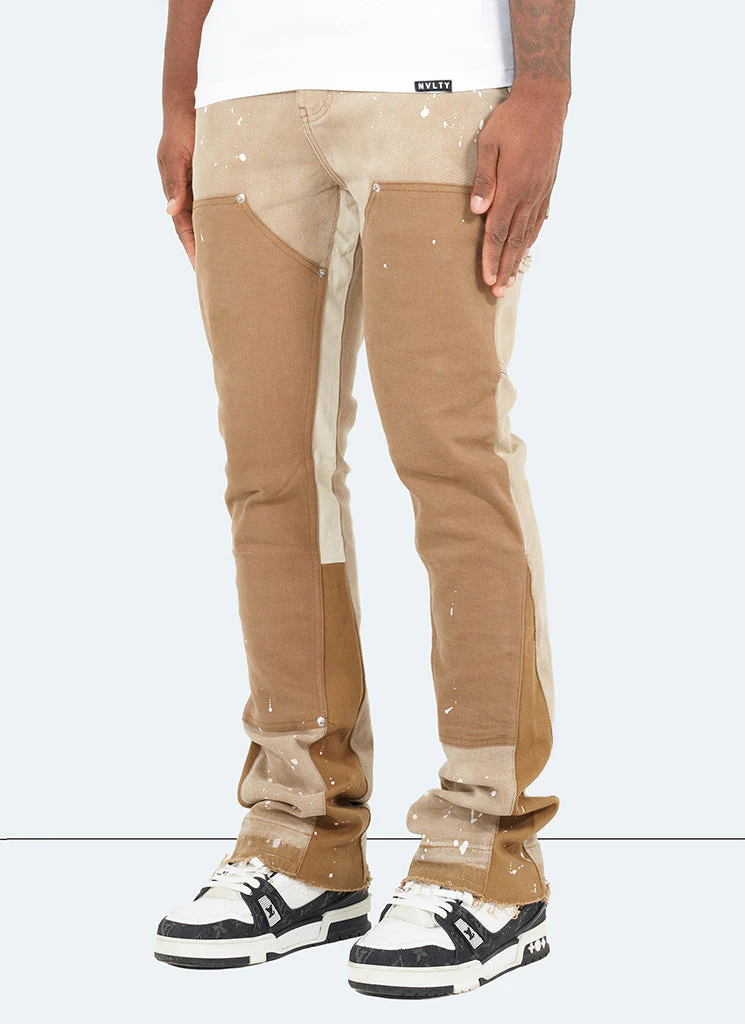 Vintage Flare Carpenter Paint Jeans - Washed Tan - Image 2