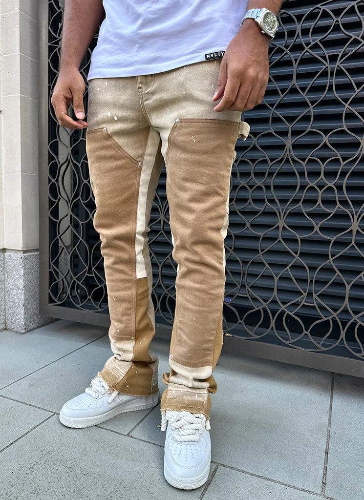 Vintage Flare Carpenter Paint Jeans - Washed Tan - Image 3