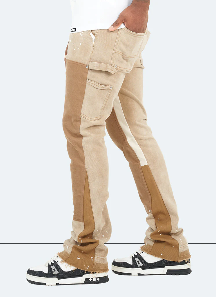 Vintage Flare Carpenter Paint Jeans - Washed Tan - Image 4