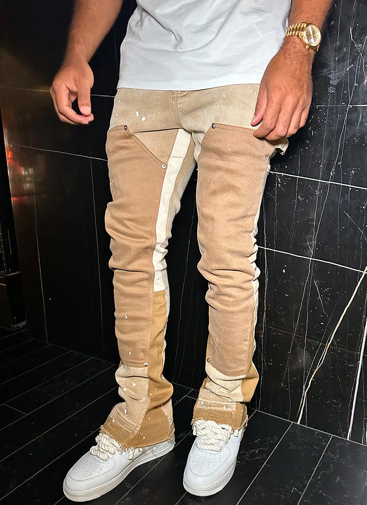 Vintage Flare Carpenter Paint Jeans - Washed Tan - Image 6