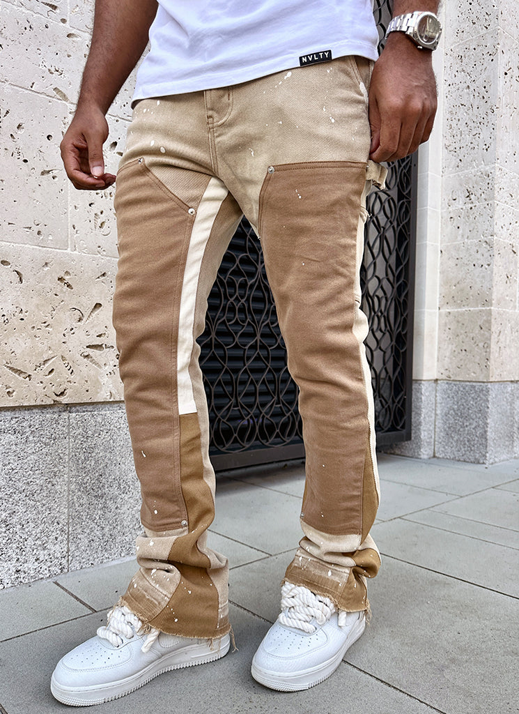 Vintage Flare Carpenter Paint Jeans - Washed Tan - Image 9