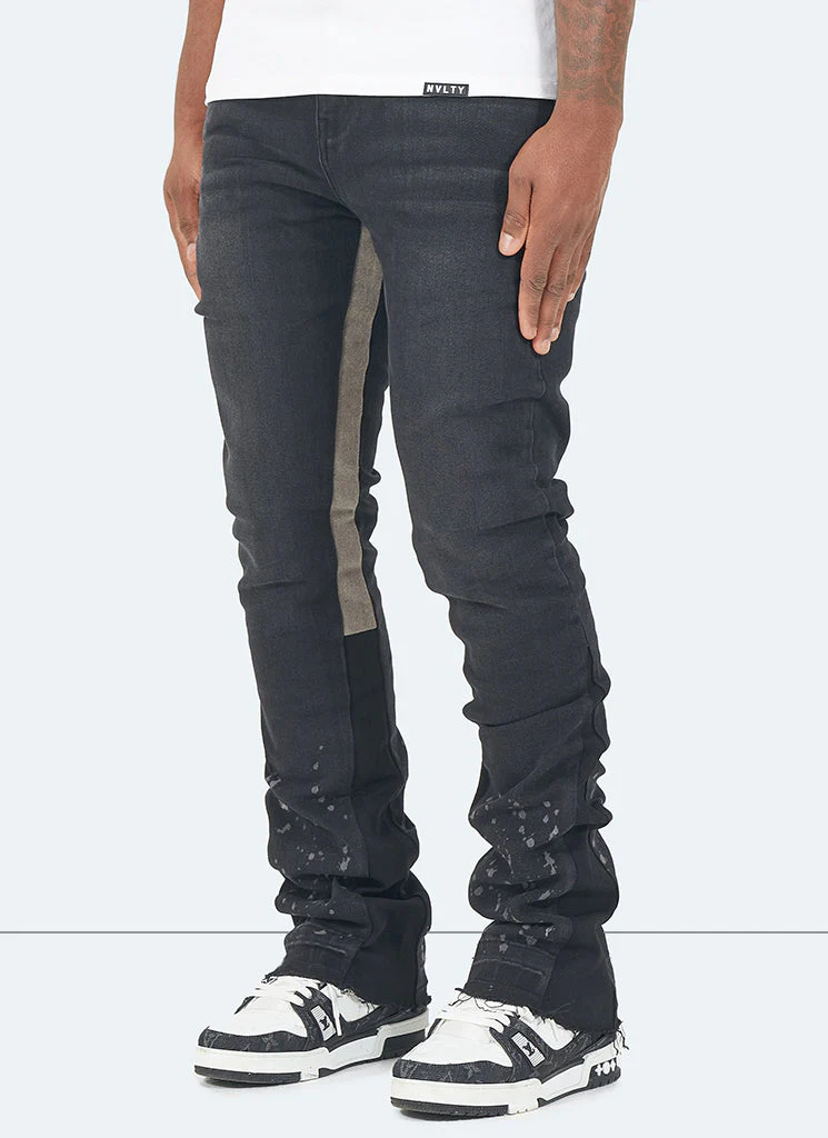 Vintage Flare Paint Jeans - Black - Image 2