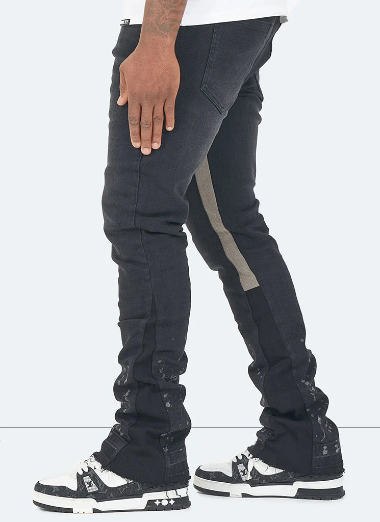 Vintage Flare Paint Jeans - Black - Image 4
