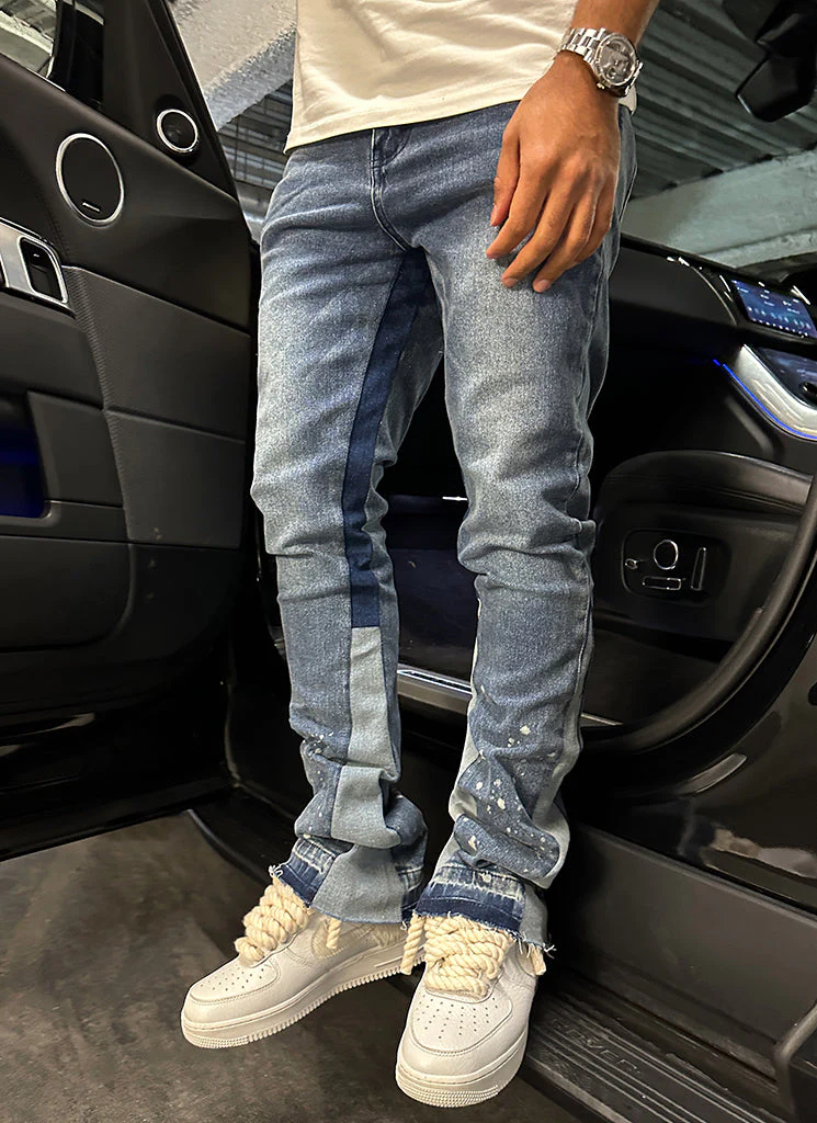 Vintage Flare Paint Jeans - Blue - Image 3
