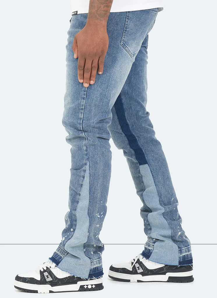 Vintage Flare Paint Jeans - Blue - Image 4