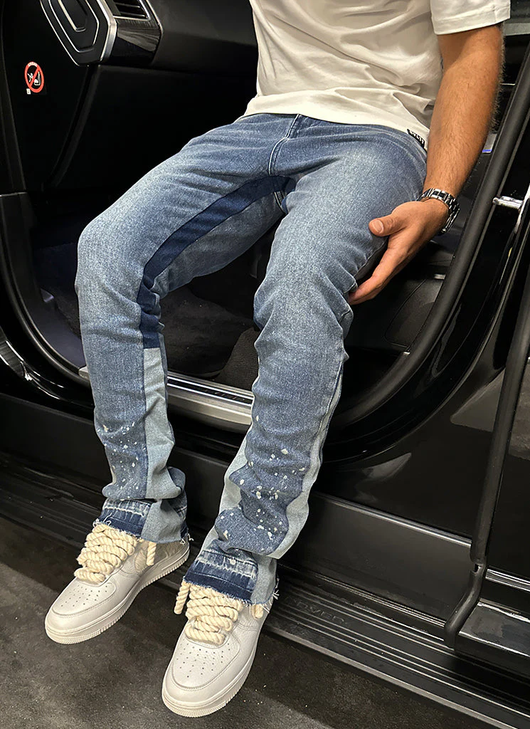 Vintage Flare Paint Jeans - Blue - Image 8