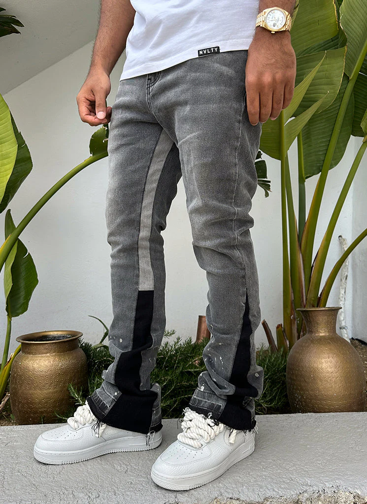 Vintage Flare Paint Jeans - Grey - Image 10