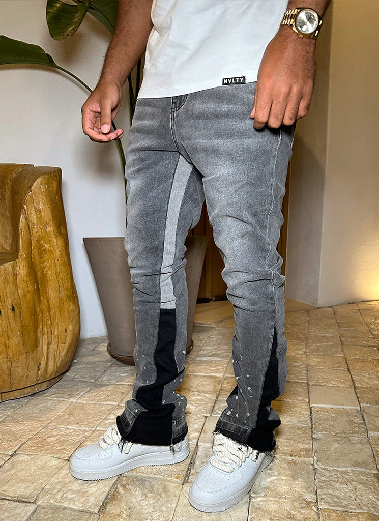 Vintage Flare Paint Jeans - Grey - Image 15