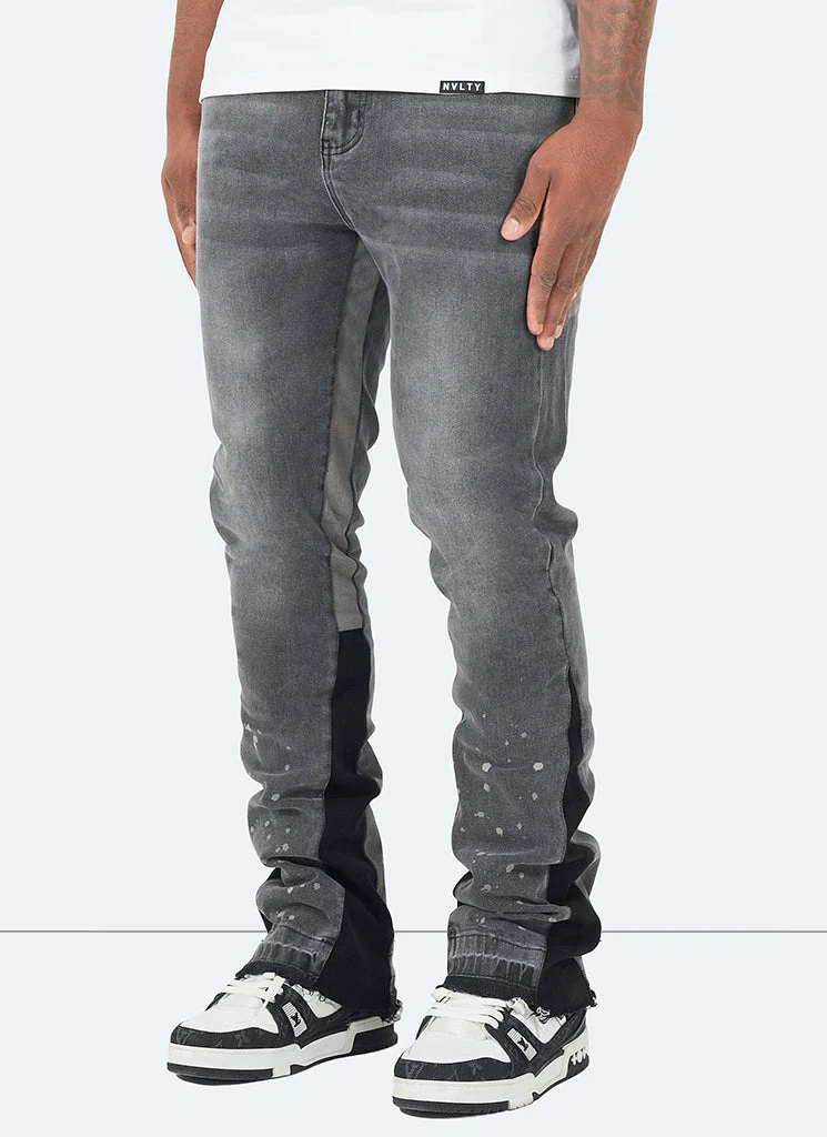 Vintage Flare Paint Jeans - Grey - Image 2