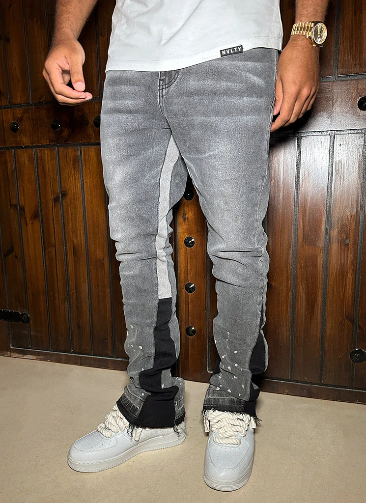 Vintage Flare Paint Jeans - Grey - Image 3