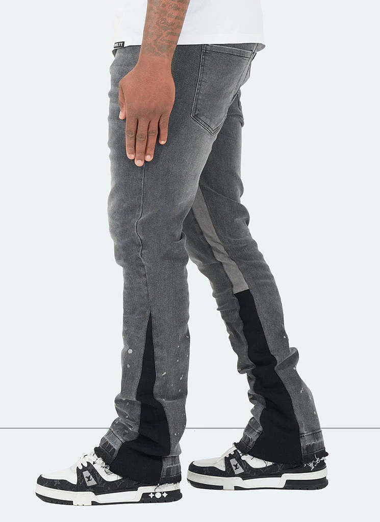 Vintage Flare Paint Jeans - Grey - Image 4