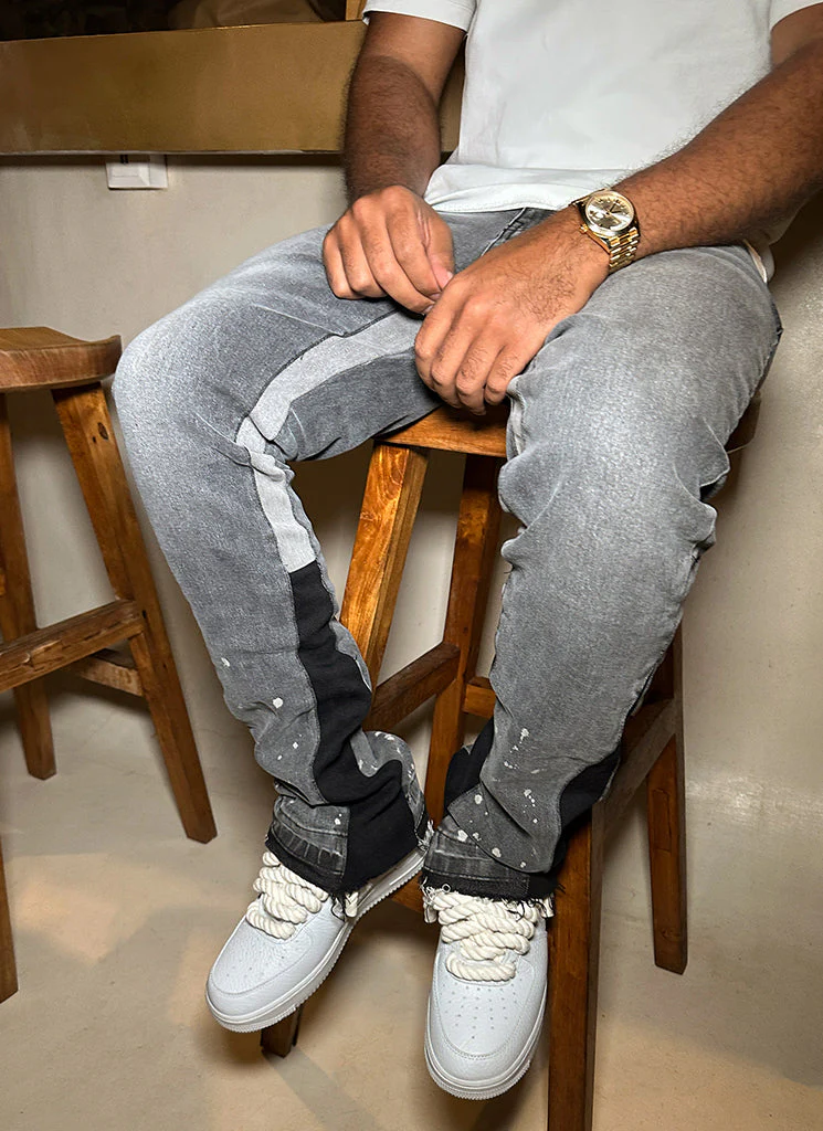 Vintage Flare Paint Jeans - Grey - Image 6