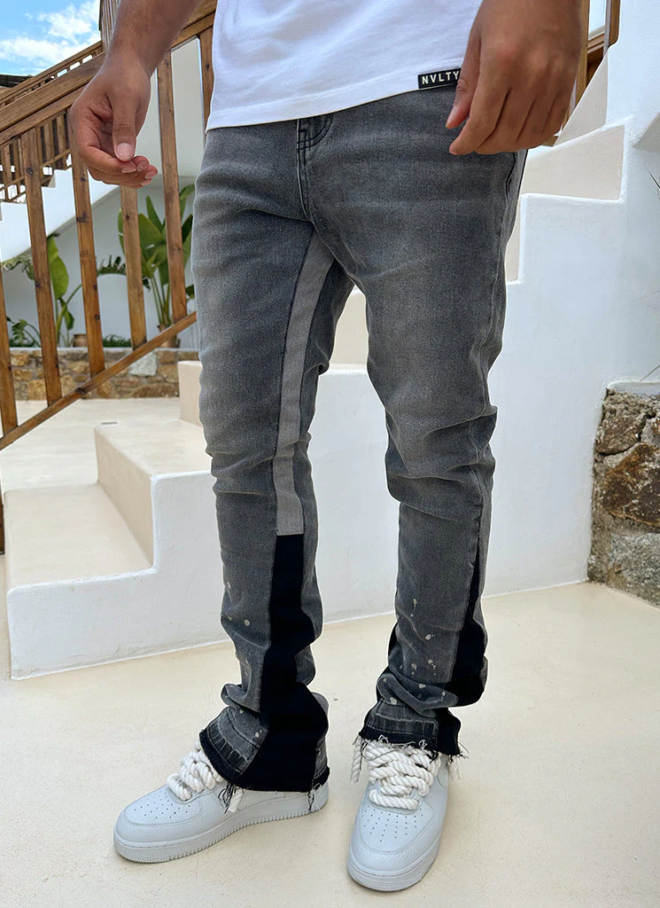 Vintage Flare Paint Jeans - Grey - Image 7
