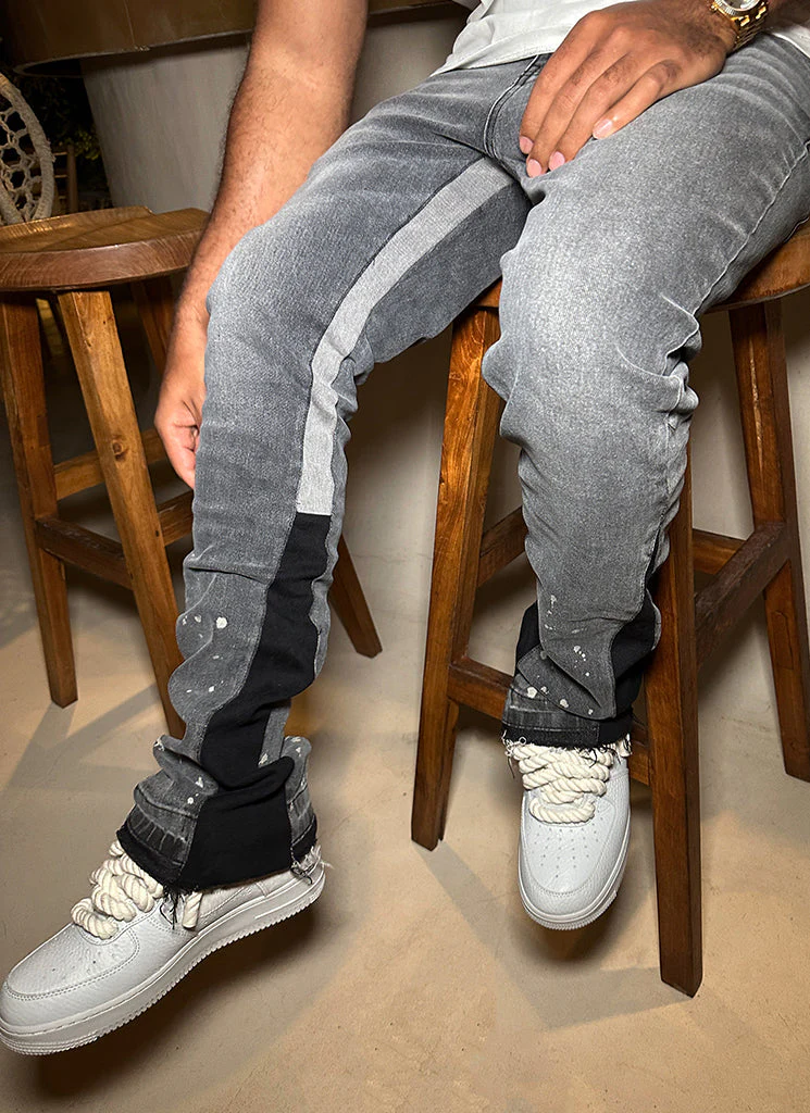 Vintage Flare Paint Jeans - Grey - Image 8